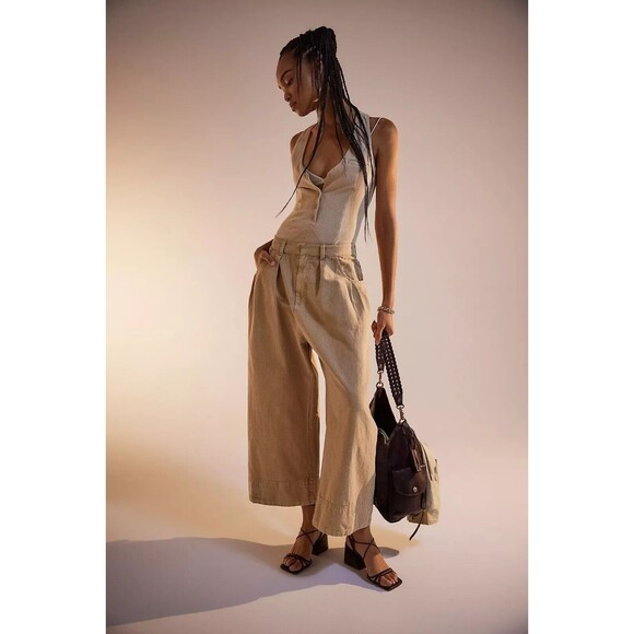 Free People Sweet Talk Chino Trousers Pants Cropped Wide Leg Ankle M NEW 282804 - Picture 3 of 9